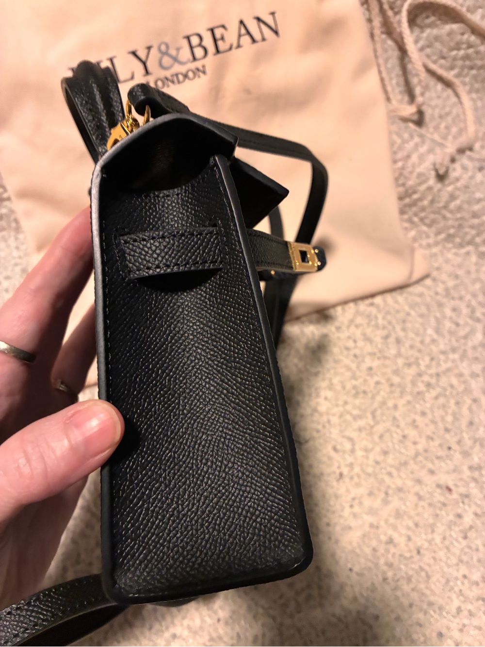 Lily & Bean Black Mini Top-Handle Crossbody Bag, black with gold hardware - Picture 9 of 16